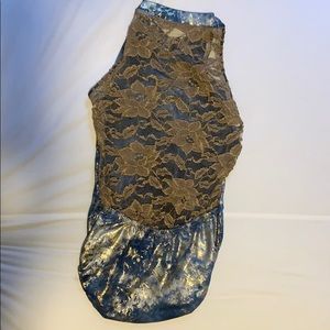 Blue and gold dance leotard